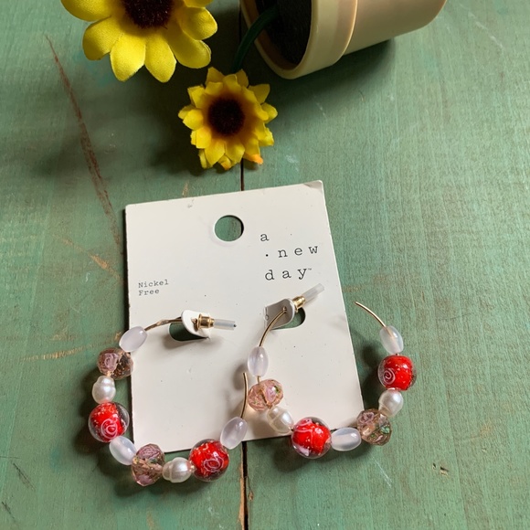 Colorful Hoops - Beaded Hoop Earrings on Original Card - NWT - Boho Hoops - Picture 2 of 4